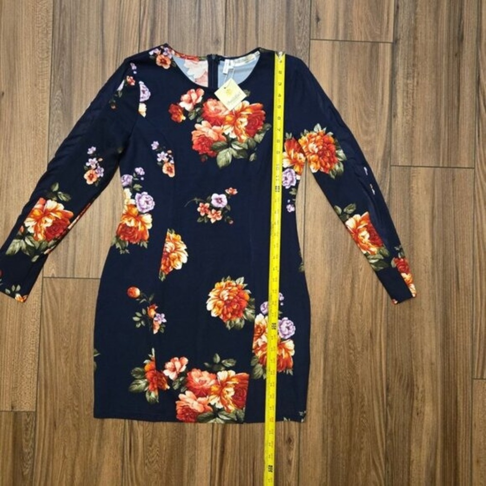 Available by Angela Fashion NWT LS BodyCon Dress Floral Navy Blue‎ Med - Picture 8 of 12